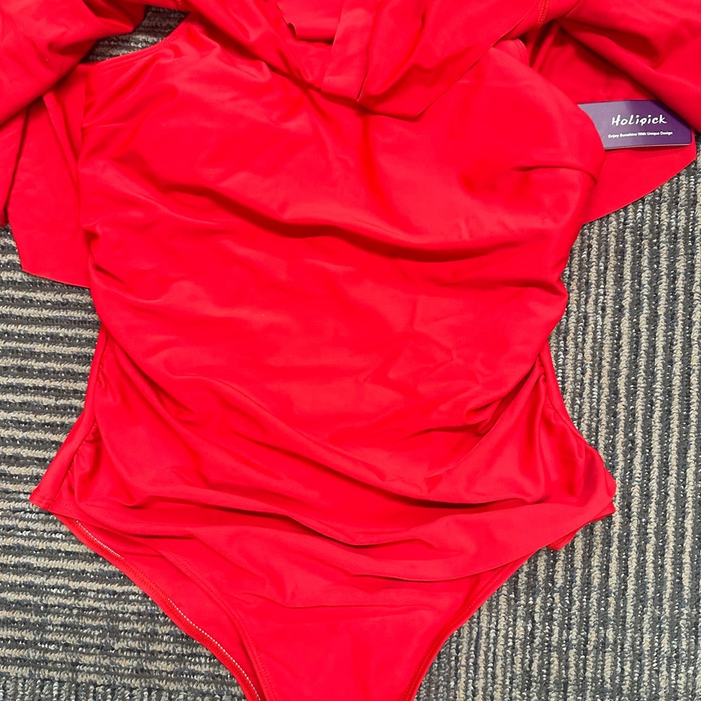 NWT Holipick Swimsuit Ruffle One piece Off Shoulder Sz M - Picture 2 of 6